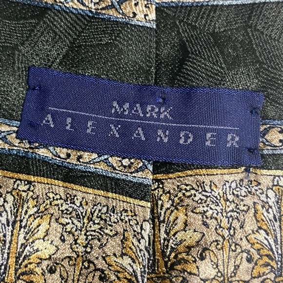 Mark Alexander Tie Mens Striped Olive Green Gold Earth Tone Egyptian Pattern - Picture 2 of 3